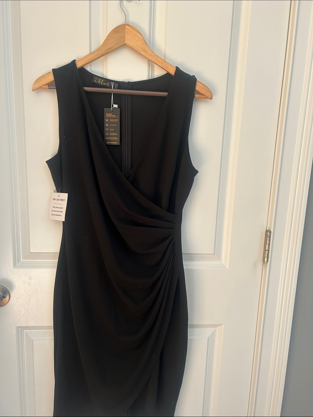 Black Sleeveless V-Neck Draped Women’s Dress